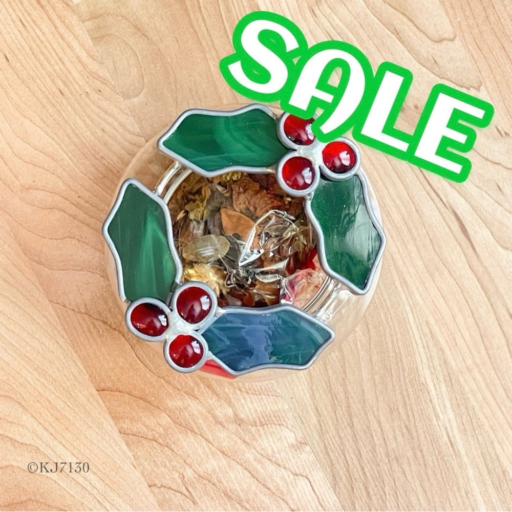 Happy Things Stained Glass Holly Potpourri Bowl New With Box